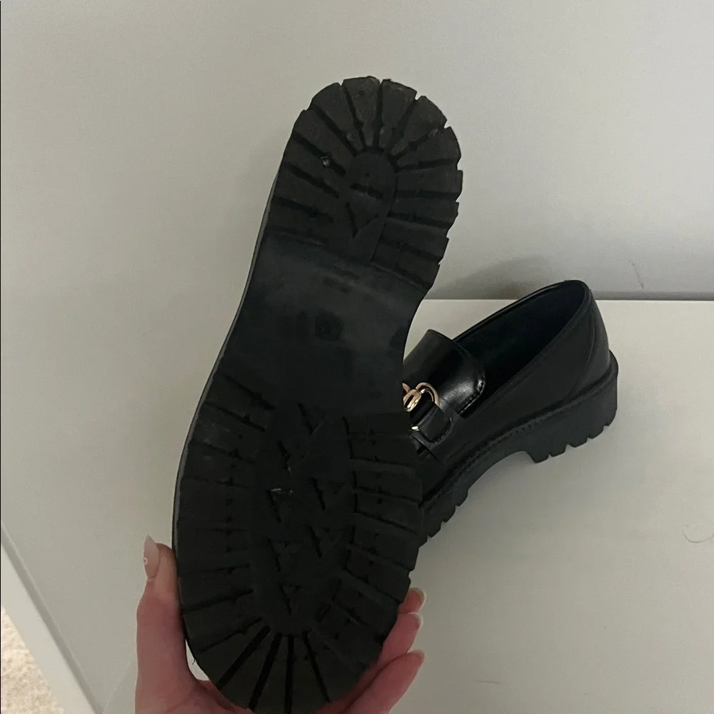 Zara Black Loafers with Gold Chain Detail